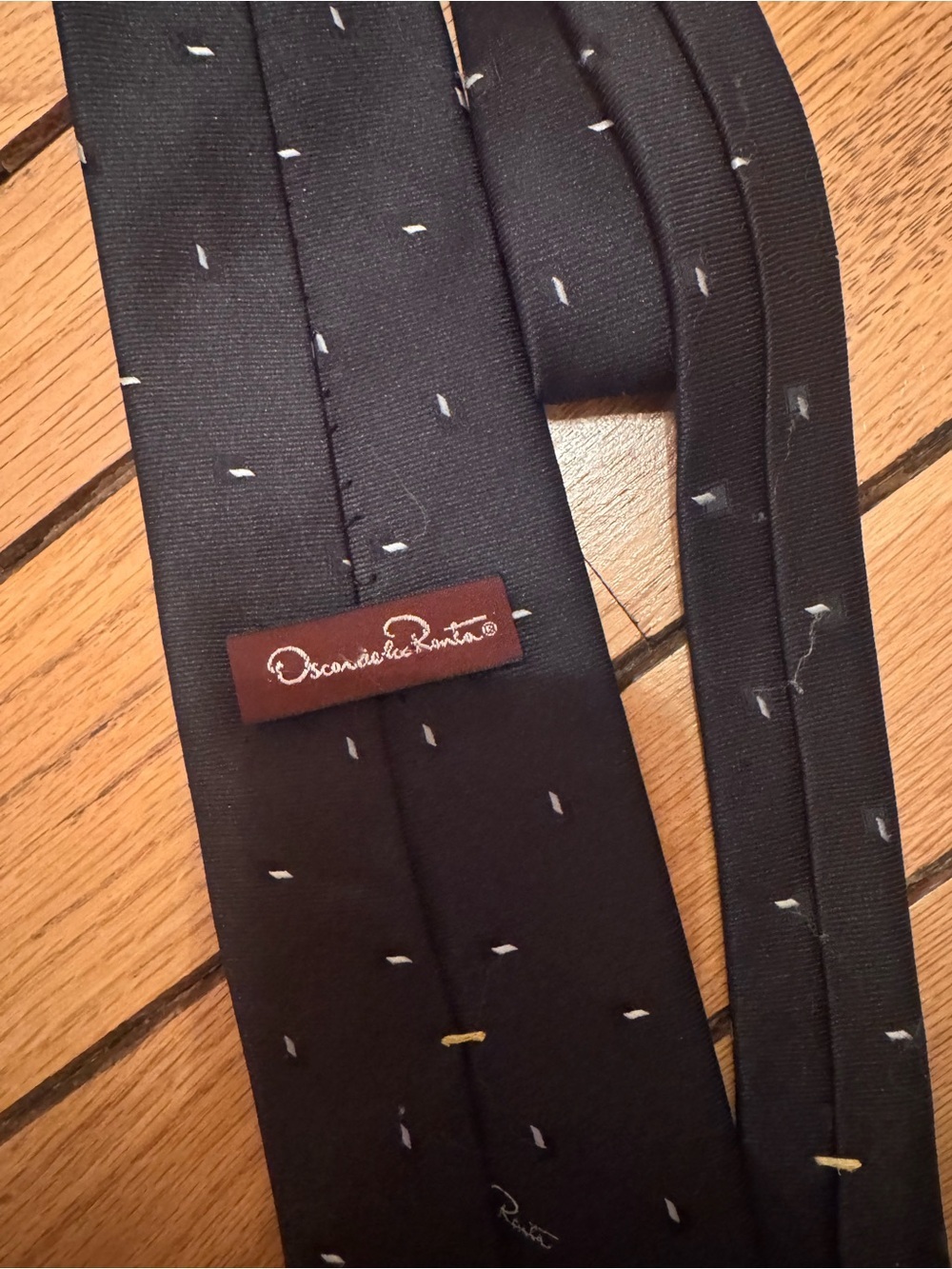 Vintage Oscar de la Renta Black Tie with Small White Stitch Motif